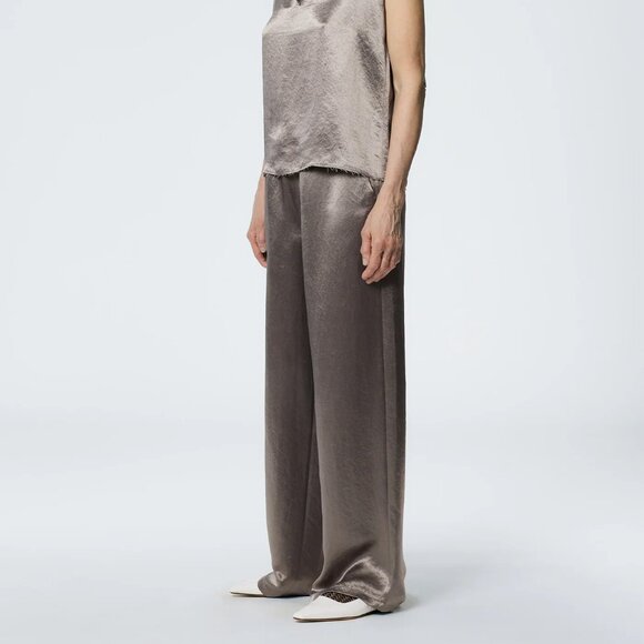Tibi Sion Satin Wide Leg Pull On Pant, Slate Grey Size M - Picture 3 of 7